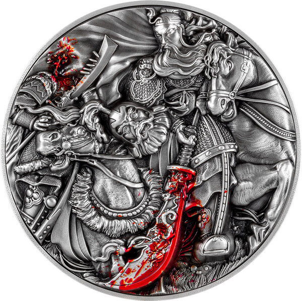Monnaie en argent 10000 francs g 62.2 (2 oz) ag - 357.65 (11.5 oz) cu millésime 2023 guan yu slays hua xiong 2