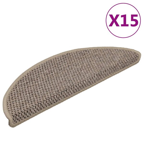 vidaXL Tapis d'escalier autocollants 15 Pièces 56x17x3 cm Beige foncé