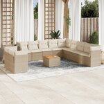 vidaXL Salon de jardin avec coussins 12 Pièces beige résine tressée