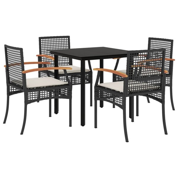 vidaXL Ensemble à manger de jardin coussins 5Pièces Noir Résine tressée