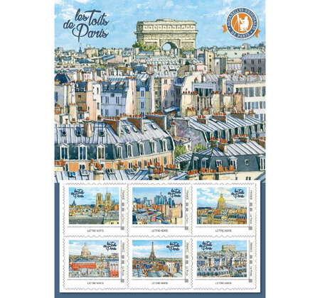 Collector 6 timbres - Toits de Paris - Arc de Triomphe - Lettre Verte