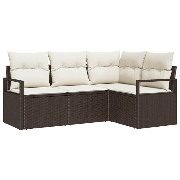 vidaXL Ensemble de canapé de jardin avec coussin 4 Pièces Marron et Crème