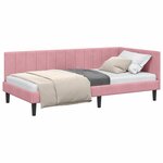 vidaXL Cadre de lit d'angle avec tête de lit Rose 90 cm x 200 cm tissu