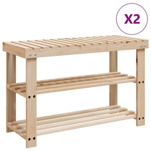 vidaXL Étagère à chaussures 2 en 1 avec dessus banc 2 Pièces Bois massif