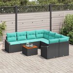 vidaXL Ensemble de canapé de jardin avec coussin 9 Pièces Noir Poly rotin