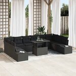 vidaXL Ensemble de canapé de jardin 11 Pièces Noir Poly rotin