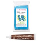 Pâte à sucre bleu 250 g arôme myrtille + Stylo chocolat