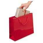 Sac pelliculé brillant rouge à poignées cordelières 55 x 45 x 15 cm (lot de 25)