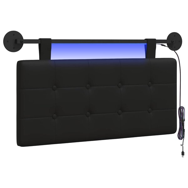 vidaXL Tête de lit suspendue Avec lumière LED Noir Simili cuir