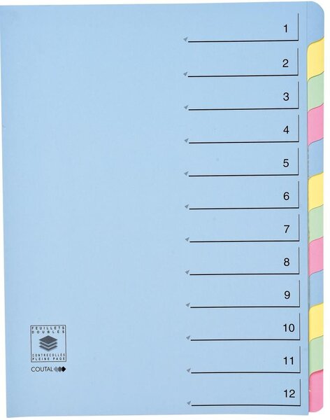 Trieur 12 onglets en dossier Dos extensible Rubriques imprimées Bleu COUTAL