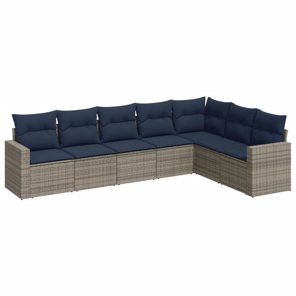 vidaXL Salon de jardin 7 Pièces avec coussins gris résine tressée