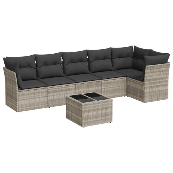 vidaXL Salon de jardin avec coussins 7 Pièces gris clair résine tressée