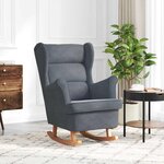 vidaXL Fauteuil à bascule à oreilles en velours gris foncé bois massif