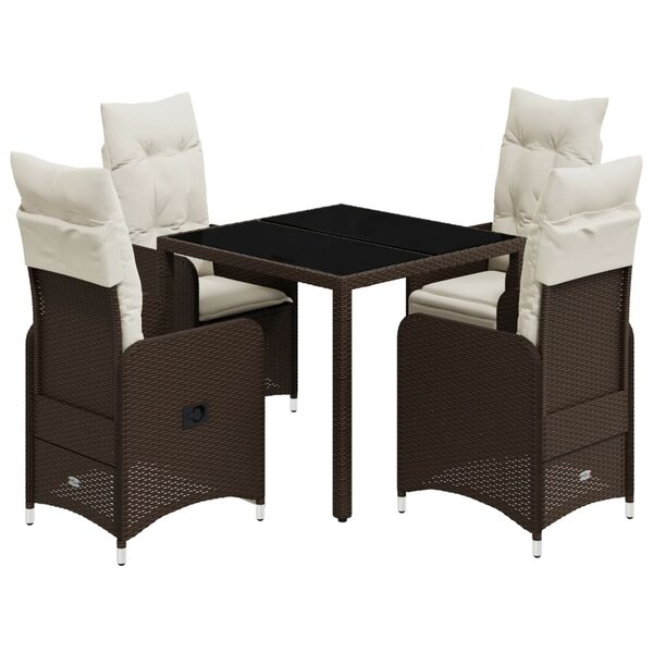 vidaXL Ensemble de bistro de jardin 5 Pièces coussins marron poly rotin