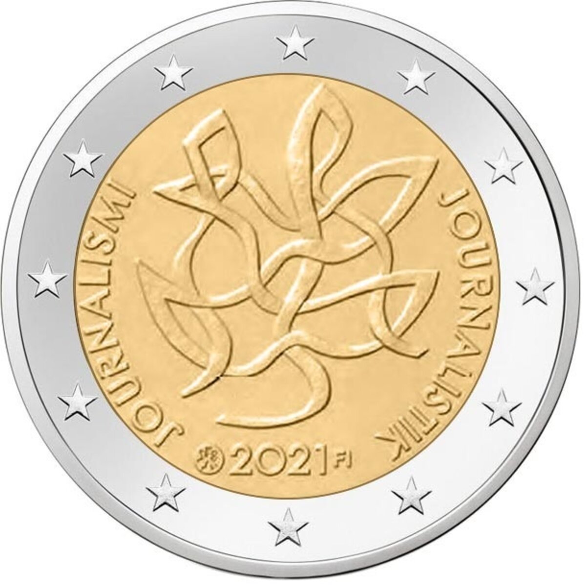 Pièce de monnaie 2 euro commémorative finlande 2021 journalisme et