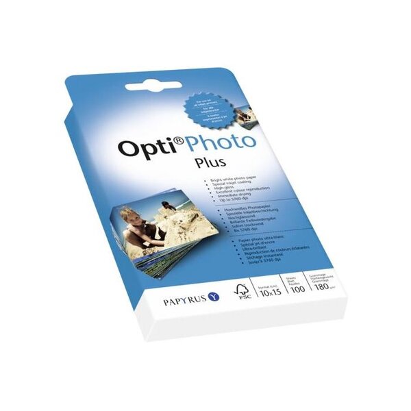 Ramette de 100 Feuilles Opti Photo plus 10x15 cm 180 g Blanc Brillant OPTI