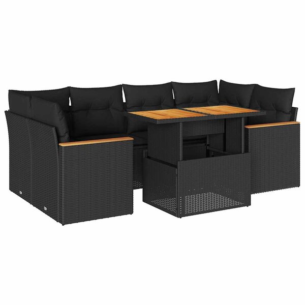 vidaXL Salon de jardin 6 Pièces avec coussins noir résine tressée acacia