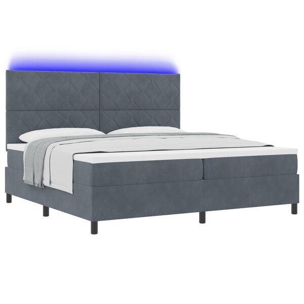 Lit à sommier à ressorts vidaXL avec matelas et LED Gris foncé 200x200 cm Velours