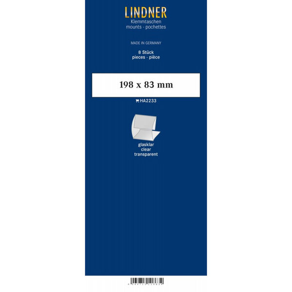 Bandes Klemmfix double soudure 198 x 83 mm pour blocs de timbres. Fond - Transparent