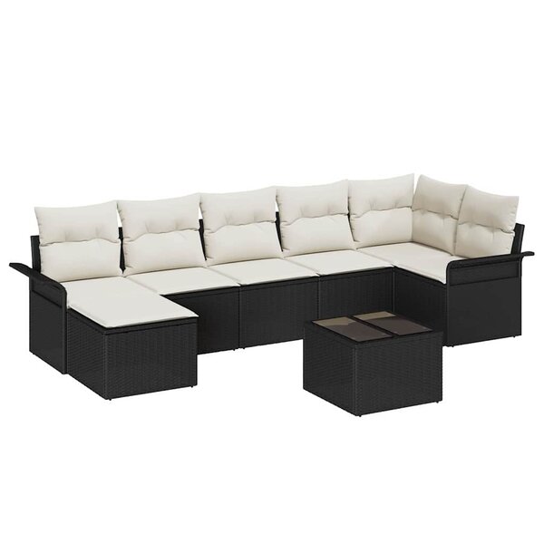 vidaXL Ensemble de canapé de jardin avec coussin 8 Pièces Noir Poly rotin