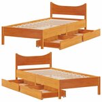 vidaXL Cadre de lit avec tiroirs cire marron 90x190 cm bois pin massif