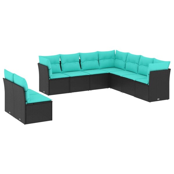 vidaXL Salon de jardin 9 Pièces avec coussins noir résine tressée