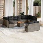 vidaXL Salon de jardin avec coussins 13 Pièces gris résine tressée