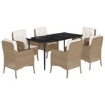 vidaXL Ensemble à manger de jardin et coussins 7 Pièces beige poly rotin