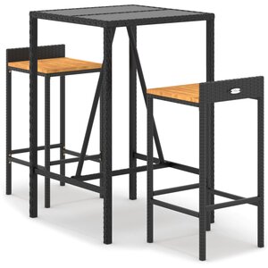 vidaXL Ensemble de bar jardin 3 Pièces noir poly rotin/bois massif acacia