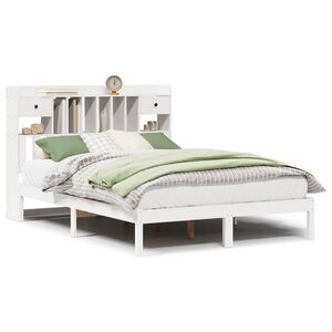 vidaXL Lit bibliothèque sans matelas blanc 140x190 cm bois pin massif