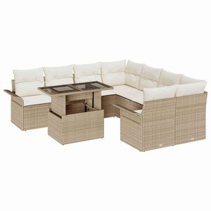 vidaXL Ensemble de canapé de jardin 9 Pièces Beige Poly rotin