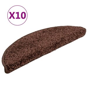 vidaXL Tapis d'escalier 10 pièces 56 x 17 x 3 cm Marron Demi-rond