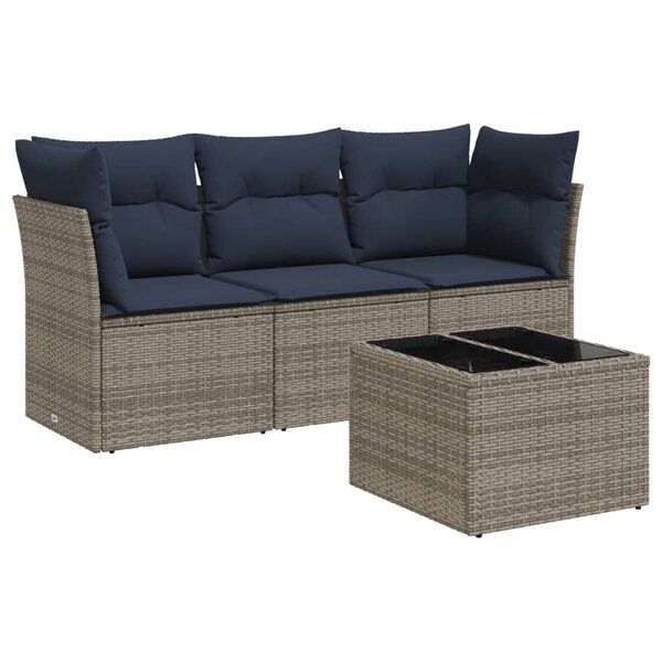 vidaXL Salon de jardin 4 Pièces avec coussins gris résine tressée