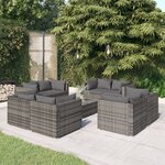 vidaXL Salon de jardin 9 Pièces avec coussins Résine tressée Gris