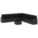 vidaXL Salon de jardin 10 Pièces avec coussins noir résine tressée