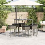 vidaXL Ensemble de bar de jardin 7 Pièces avec coussins gris poly rotin