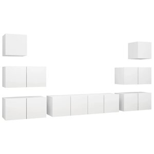 vidaXL Ensemble de meubles TV 8 Pièces Blanc Bois d'ingénierie