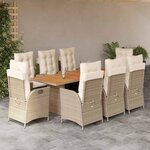 vidaXL Ensemble à manger de jardin et coussins 9 Pièces beige Poly rotin