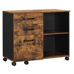 Caisson 3 tiroirs meuble rangement bureau avec compartiments ouverts sideboard pour format a4 documents support d'imprimante style industriel 80 cm marron rustique et noir 12_0002403