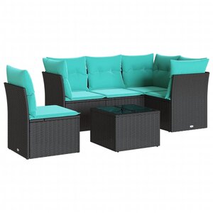 vidaXL Salon de jardin 6 Pièces avec coussins noir résine tressée