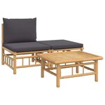 vidaXL Salon de jardin 3 Pièces avec coussins gris foncé bambou