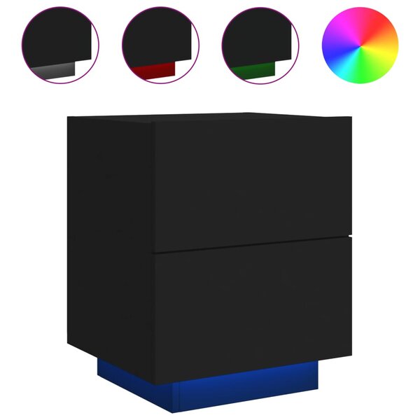 vidaXL Armoire de chevet avec lumières LED noir bois d'ingénierie