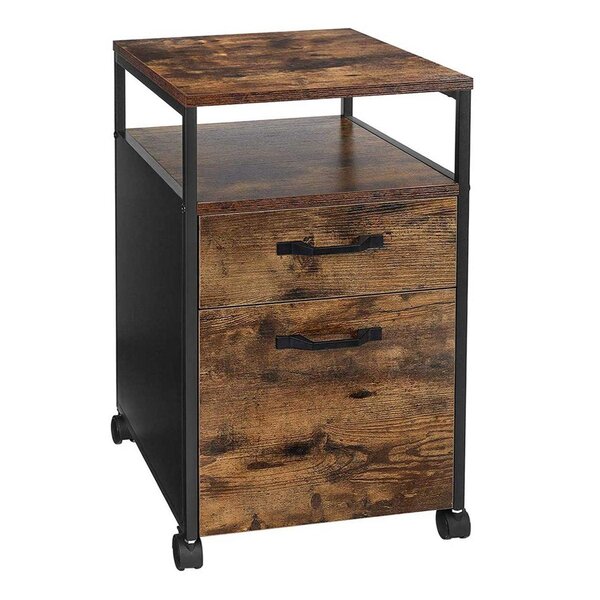 Caisson de bureau 2 tiroirs placard de rangement mobile avec roulettes emplacement ouvert style industriel 66 cm marron rustique et noir 12_0001482