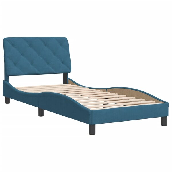 vidaXL Cadre de lit avec tête de lit bleu 90x200 cm velours
