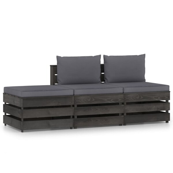 vidaXL Salon de jardin 3 Pièces avec coussins Bois imprégné de gris