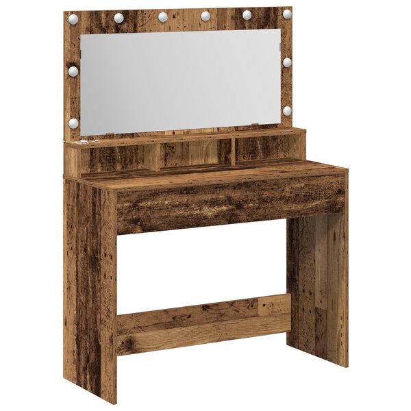 vidaXL Table de Maquillage avec Lumières LED - Bois Vintage - 100x41x135 cm