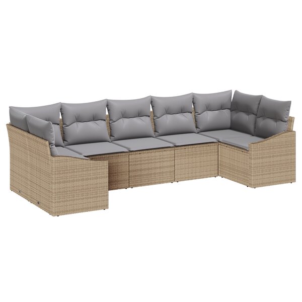 vidaXL Ensemble de canapé de jardin 7 pièces avec coussins beige poly rotin