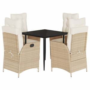 vidaXL Ensemble à manger de jardin avec coussins 5Pièces Beige poly rotin