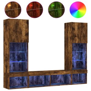 vidaXL Unités murales TV avec LED 5 Pièces chêne fumé bois d'ingénierie