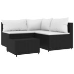 vidaXL Salon de jardin 4 Pièces avec coussins Noir Résine tressée